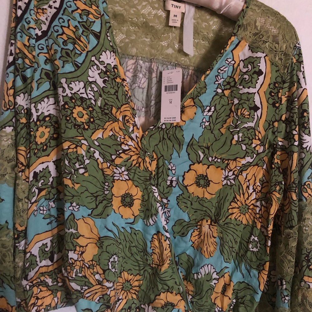 Floral V-Neck Blouse in Green, Yellow & Blue